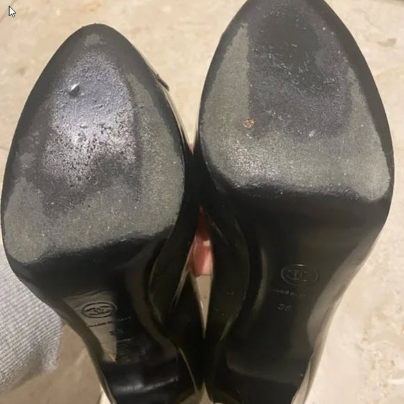 Chanel closed toe patent leather chunky heel size Olive Green Size 38 - Picture 6 of 7